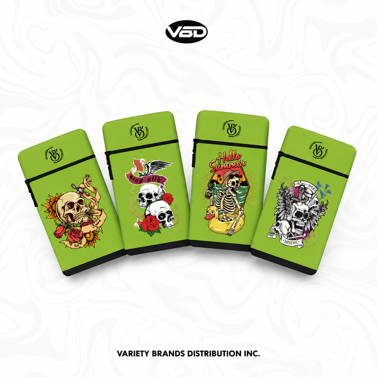 Electronic Gas Torch Lighter 2-Side Printed Green Skull 12pc/pk