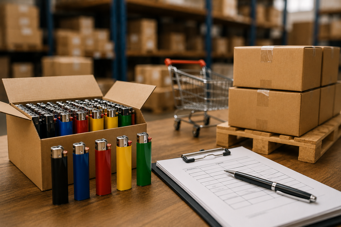 Wholesale buyer inspecting bulk inventory for minimum order quantity (MOQ) orders