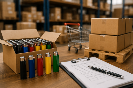 Wholesale buyer inspecting bulk inventory for minimum order quantity (MOQ) orders