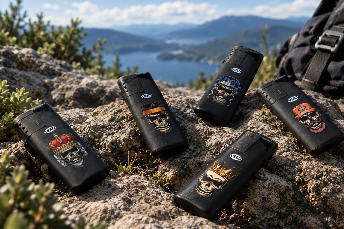 Windproof Jet Flame Electronic Lighter Skull Themed Assorted — PACK OF 50