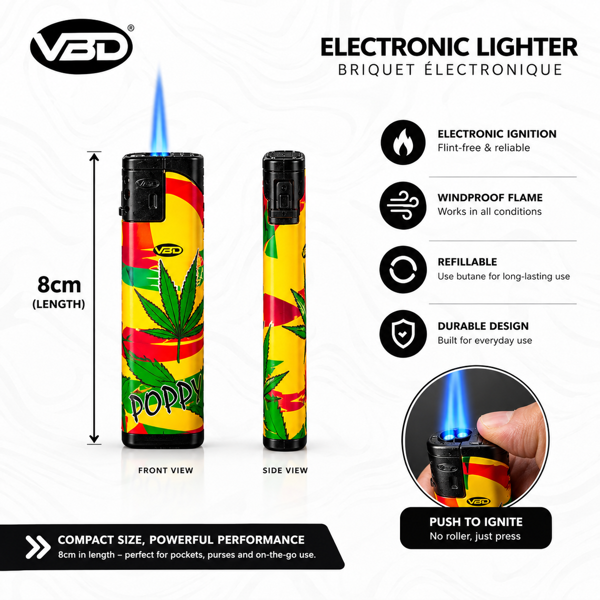 Windproof Jet Flame Electronic Lighter – Assorted Colors | Pack of 50 Wholesale