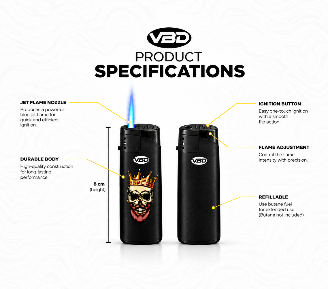 Windproof Jet Flame Electronic Lighter Skull Themed Assorted — PACK OF 50