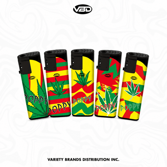 Windproof Jet Flame Electronic Lighter bulk pack of 50 with assorted leaf design colors